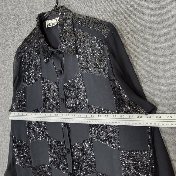 Creazioni Effeci Shirt Womens M Black Chiffon Long Sleeve Semi Sheer Blouse - Picture 6 of 11